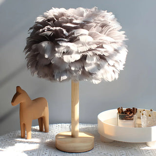 Romantic Nordic Feather Wood Base Decor Table Lamp Zawala Image - 10