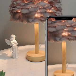 Romantic Nordic Feather Wood Base Decor Table Lamp Zawala Image - 12