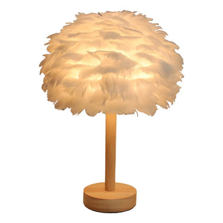 Romantic Nordic Feather Wood Base Decor Table Lamp Zawala Image - 14
