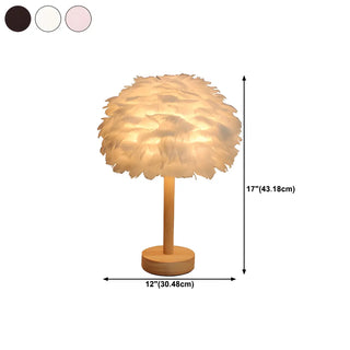 Romantic Nordic Feather Wood Base Decor Table Lamp Zawala #size