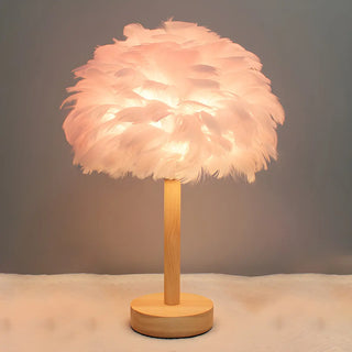 Romantic Nordic Feather Wood Base Decor Table Lamp Zawala Image - 5