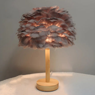 Romantic Nordic Feather Wood Base Decor Table Lamp Zawala Image - 6