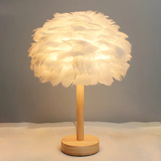 Romantic Nordic Feather Wood Base Decor Table Lamp Zawala Image - 7