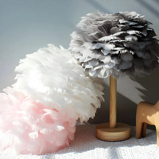 Romantic Nordic Feather Wood Base Decor Table Lamp Zawala Image - 8