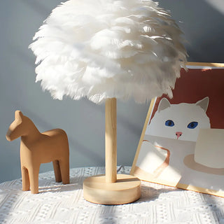 Romantic Nordic Feather Wood Base Decor Table Lamp Zawala Image - 9
