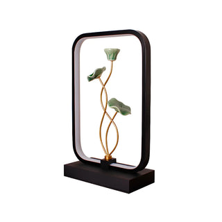 Elegant Lotus Black Geometric Frame Decor Table Lamp Zawala Image - 13