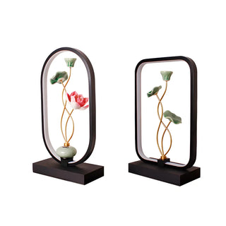 Elegant Lotus Black Geometric Frame Decor Table Lamp Zawala Image - 16