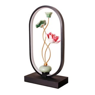 Elegant Lotus Black Geometric Frame Decor Table Lamp Zawala Image - 17