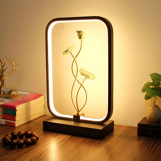 Elegant Lotus Black Geometric Frame Decor Table Lamp Zawala Image - 2