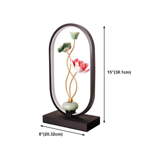 Elegant Lotus Black Geometric Frame Decor Table Lamp Zawala Image - 20