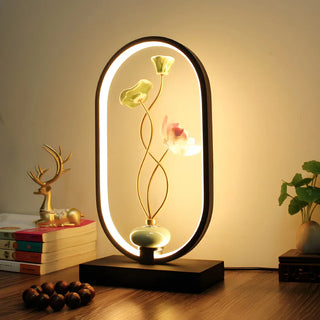 Elegant Lotus Black Geometric Frame Decor Table Lamp Zawala Image - 3