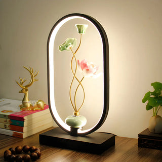 Elegant Lotus Black Geometric Frame Decor Table Lamp Zawala Image - 4