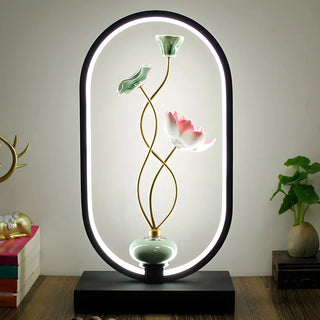Elegant Lotus Black Geometric Frame Decor Table Lamp Zawala Image - 5