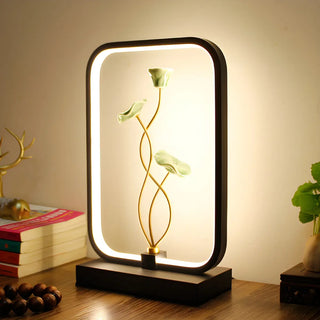 Elegant Lotus Black Geometric Frame Decor Table Lamp Zawala Image - 7