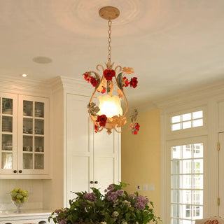 ZOWALA - Elegant Dining Room Red Mini Floral Metal Pendant Light Image - 1