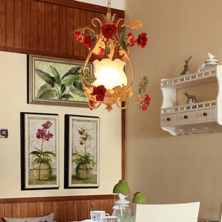 ZOWALA - Elegant Dining Room Red Mini Floral Metal Pendant Light Image - 2