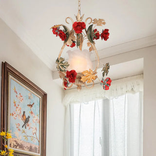 ZOWALA - Elegant Dining Room Red Mini Floral Metal Pendant Light Image - 7