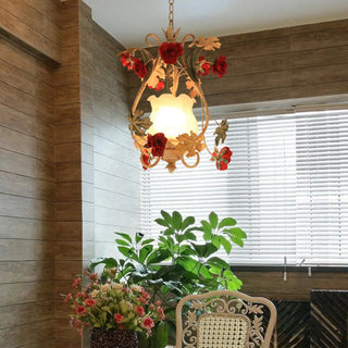 ZOWALA - Elegant Dining Room Red Mini Floral Metal Pendant Light Image - 8