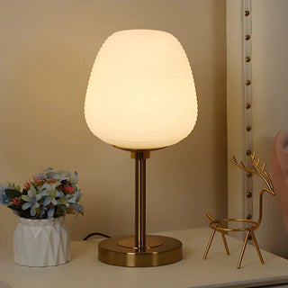 Simple White Oval Glass Lantern Bedside Table Lamp Zawala Image - 1