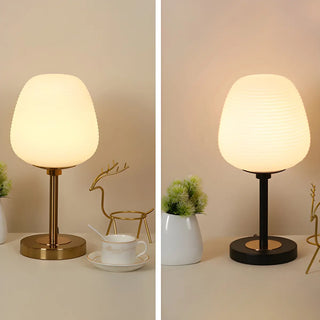 Simple White Oval Glass Lantern Bedside Table Lamp Zawala Image - 10
