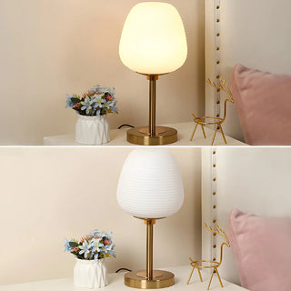 Simple White Oval Glass Lantern Bedside Table Lamp Zawala Image - 11
