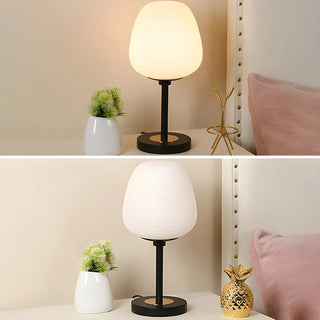 Simple White Oval Glass Lantern Bedside Table Lamp Zawala Image - 12