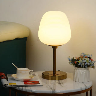 Simple White Oval Glass Lantern Bedside Table Lamp Zawala Image - 2