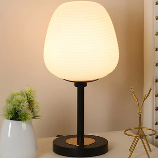 Simple White Oval Glass Lantern Bedside Table Lamp Zawala Image - 3