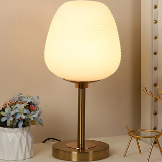 Simple White Oval Glass Lantern Bedside Table Lamp Zawala Image - 4