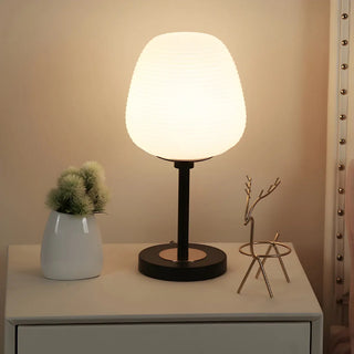 Simple White Oval Glass Lantern Bedside Table Lamp Zawala Image - 5
