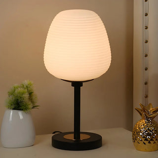 Simple White Oval Glass Lantern Bedside Table Lamp Zawala Image - 6