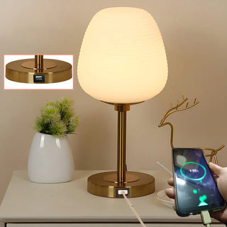 Simple White Oval Glass Lantern Bedside Table Lamp Zawala Image - 7
