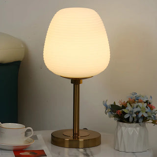 Simple White Oval Glass Lantern Bedside Table Lamp Zawala Image - 8