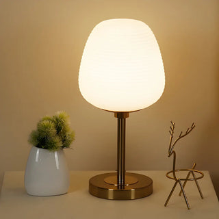 Simple White Oval Glass Lantern Bedside Table Lamp Zawala Image - 9