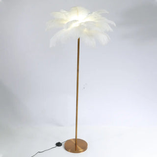 Elegant Pink Feather and Gold Stand Metal Floor Lamp Zawala Image - 3