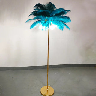 Elegant Pink Feather and Gold Stand Metal Floor Lamp Zawala Image - 4