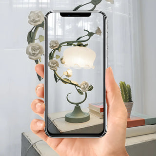  Artistic Elegant Rose Glass Shade Metal Base Table Lamp Zawala Image - 14