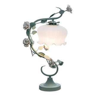  Artistic Elegant Rose Glass Shade Metal Base Table Lamp Zawala Image - 15