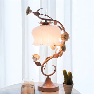  Artistic Elegant Rose Glass Shade Metal Base Table Lamp Zawala Image - 2