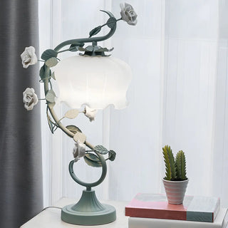  Artistic Elegant Rose Glass Shade Metal Base Table Lamp Zawala Image - 3
