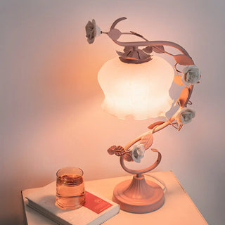  Artistic Elegant Rose Glass Shade Metal Base Table Lamp Zawala Image - 5