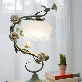  Artistic Elegant Rose Glass Shade Metal Base Table Lamp Zawala Image - 6