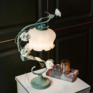  Artistic Elegant Rose Glass Shade Metal Base Table Lamp Zawala Image - 7