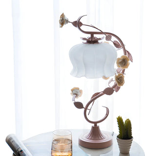  Artistic Elegant Rose Glass Shade Metal Base Table Lamp Zawala Image - 8
