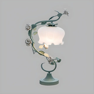  Artistic Elegant Rose Glass Shade Metal Base Table Lamp Zawala Image - 9
