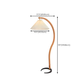 Elegant Curved Wooden Floor Lamp with Pleated Shade Zawala #size