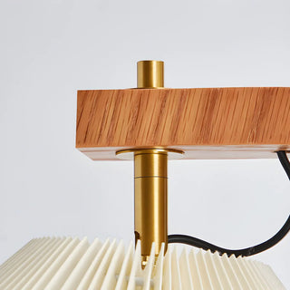 Elegant Curved Wooden Floor Lamp with Pleated Shade Zawala Image - 4