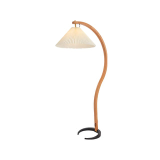 Elegant Curved Wooden Floor Lamp with Pleated Shade Zawala Image - 6