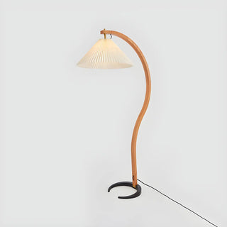 Elegant Curved Wooden Floor Lamp with Pleated Shade Zawala Image - 7