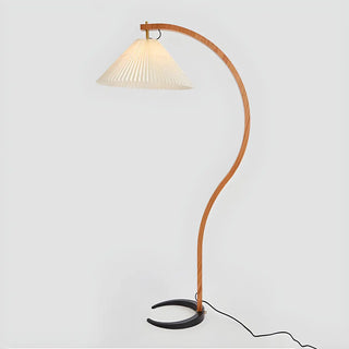 Elegant Curved Wooden Floor Lamp with Pleated Shade Zawala Image - 8